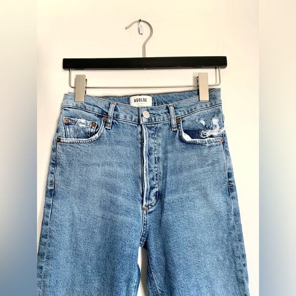 AGOLDE Nico High Rise Light Wash Distressed Slim Leg Jeans - Picture 9 of 14